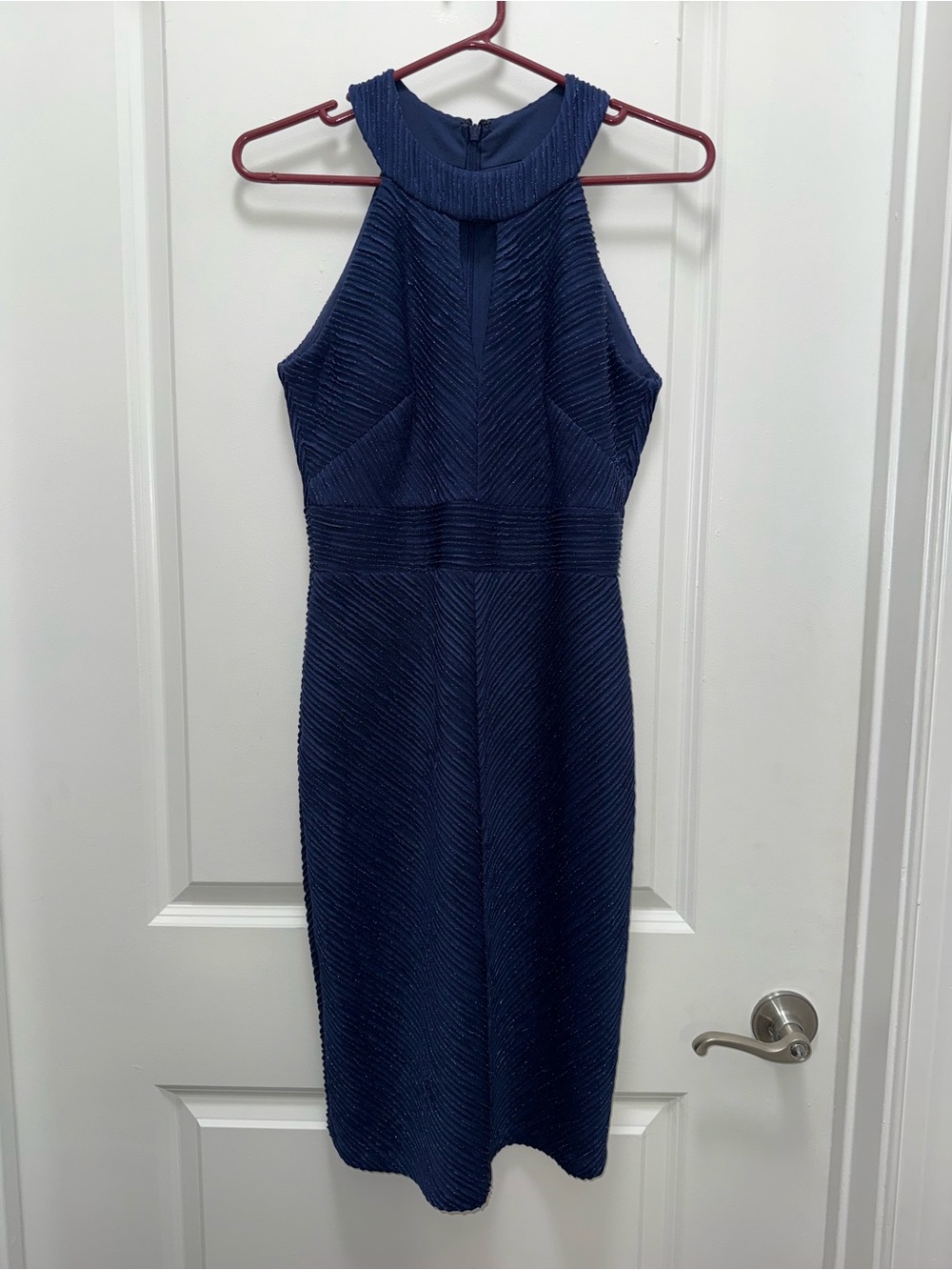 Eliza J Navy Metallic Shimmer Texturized Halter Bodycon Sheath Dress 6